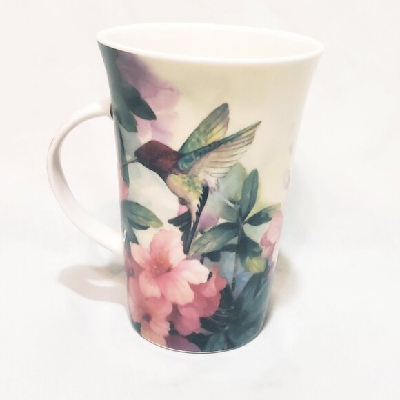 Hummingbird Azalea Flowers Burton & Burton Coffee Mug 13 oz Cup Pink Green White - Picture 3 of 8